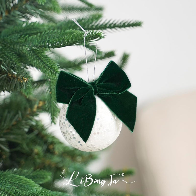 LiBongTa 3.5" Hunter Green Bows Velvet Ribbon Bow with Self Adhesive, Small Gift Bows Decor, Dark Green Christmas Bows for Treat Bag, Candy Pop, Basket, Party Favor, Craft Bow For Gift Wrapping-24 PCs - Image 5